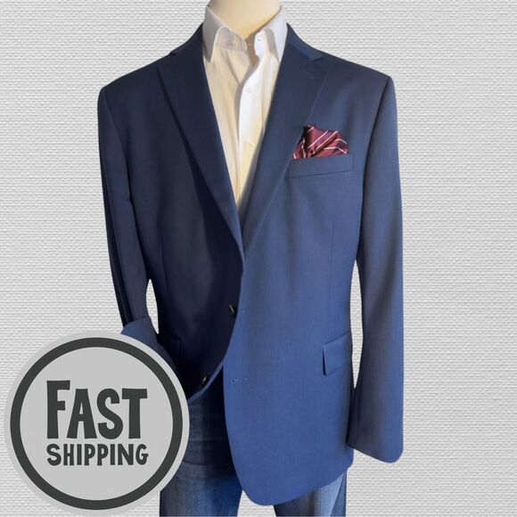 STAFFORD Classic Mens Blazer Sport Coat Two Button Jacket 50R WOOL Blend Suits - Picture 1 of 12